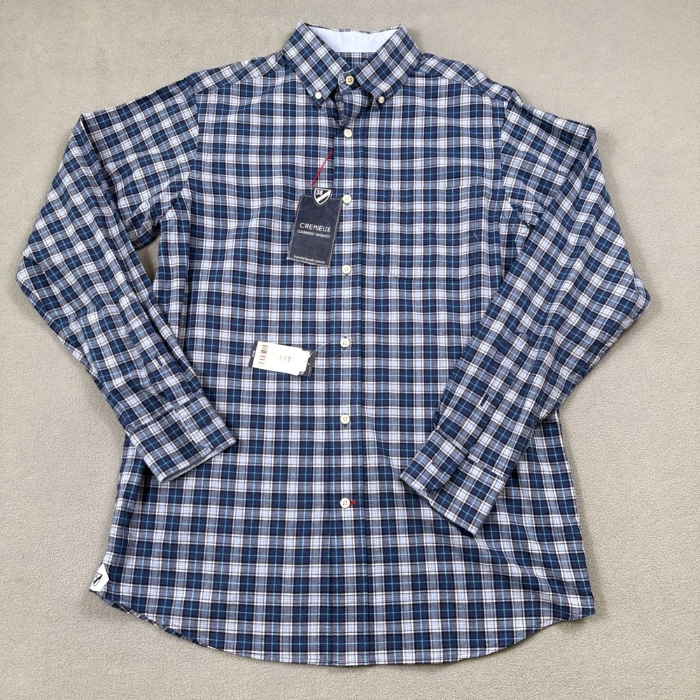 Cremiux Classics Button Down Shirt Mens S Long Sleeve Blue Plaid Garment Washed